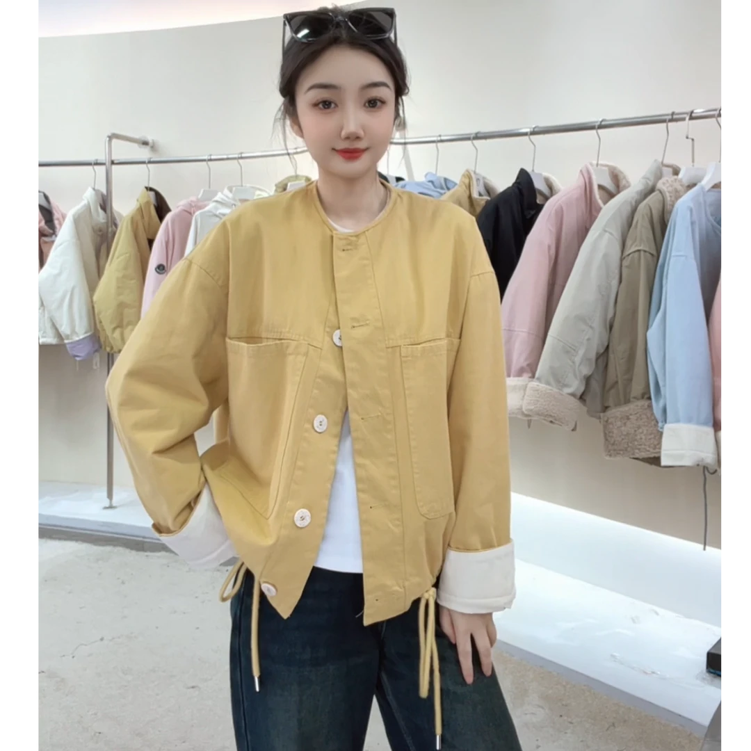 SZY01春季新款彩色洗水棉外套圆领拼色大口袋休闲宽松上衣