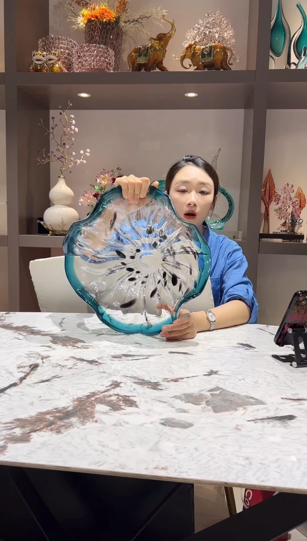 蓝色荷叶果盘 现货