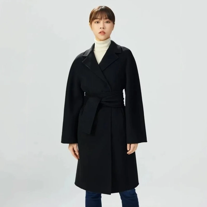 【商场同款】2025冬季新款百搭羊毛双面呢中长款大衣外套5400515