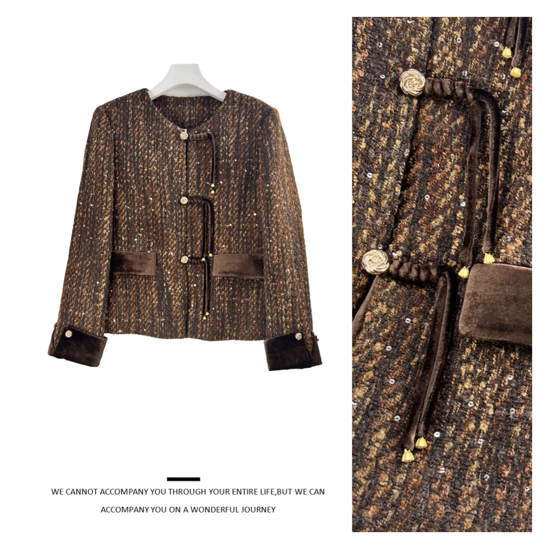 W023通用圆领常规款小香风女装时尚秋冬女装短外套拼接网红