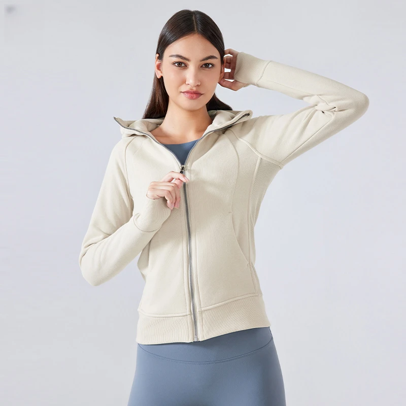 露露首领2025年秋冬新款加绒连帽拉链运动外套女休闲户外健身