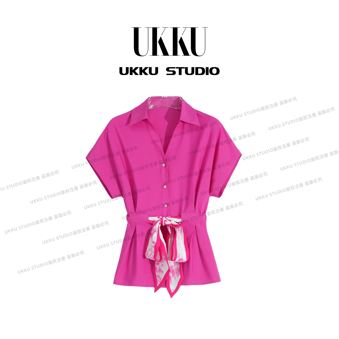 丹丹【UKKUSTUDIO】简约纯色款宽松圆领设计师短款女装T恤514280