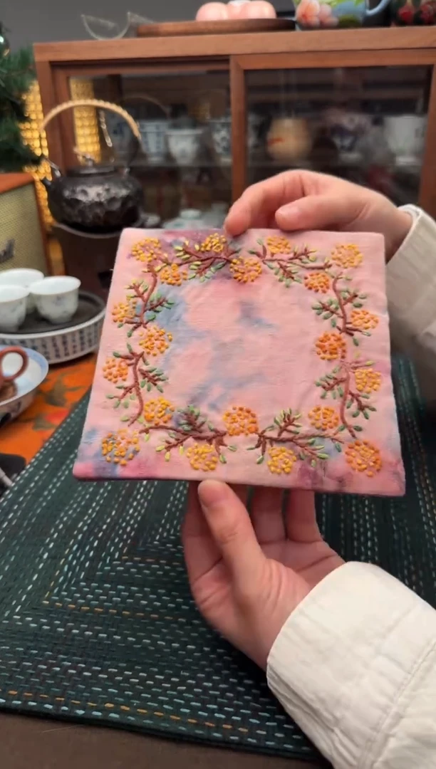 【闪购商品】织绣Cici手作刺子绣植物染柿染茶席-590