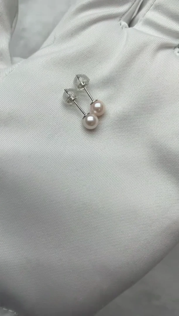 银S925镶嵌海水珍珠耳饰AK素钉5-5.5mm