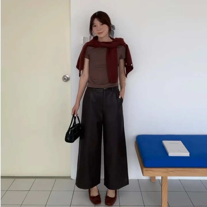 皮裤女2025秋冬新款直筒显瘦休闲裤欧版品质PU个性宽松九分阔腿裤