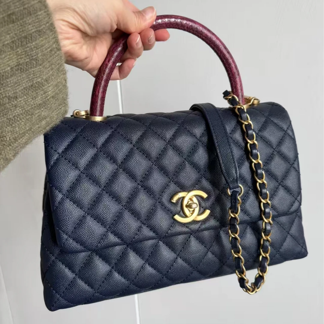 99新 Chanel/香奈儿 【贵妃专属】coco handle中号蓝金鱼子酱包