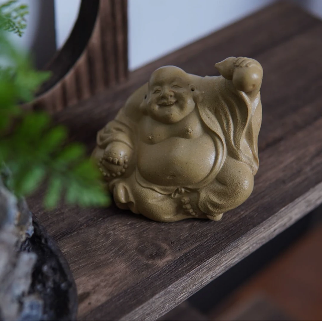 《林栖阁》宜兴创意精品弥勒摆件陶瓷茶宠茶玩弥勒佛茶道变色摆设
