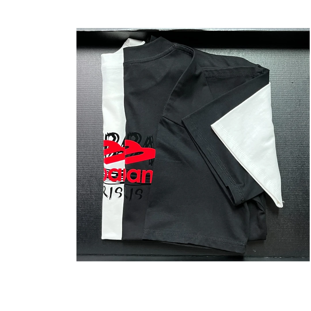 【3号链接双色巴后】纯棉圆领短袖t恤男夏季透气植绒半袖体恤衫