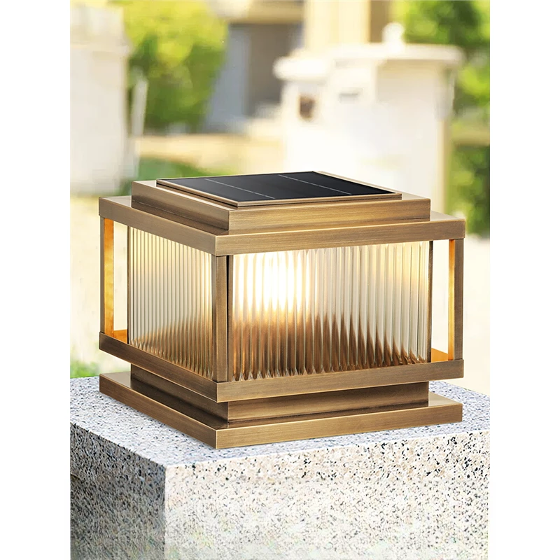 太阳能柱头灯全铜户外别墅大门庭院灯花园柱子灯防水围墙灯门柱灯