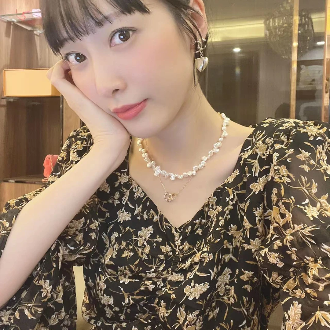 ◆张静芝 褶皱花边泡泡袖显瘦碎花飘逸雪纺连衣裙