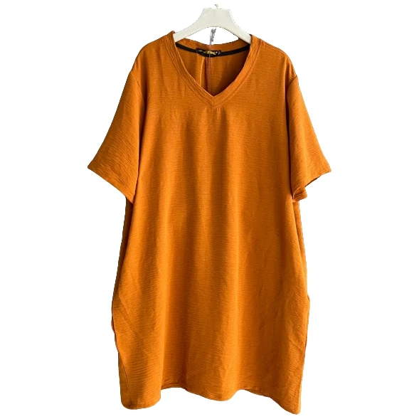 夏季欧韩风桃心领慵懒V领简约文艺大衫裙休闲中长款连衣裙宽松