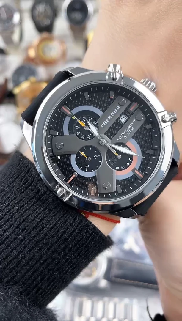 石英机芯锻造碳钢银圈黑盘风车