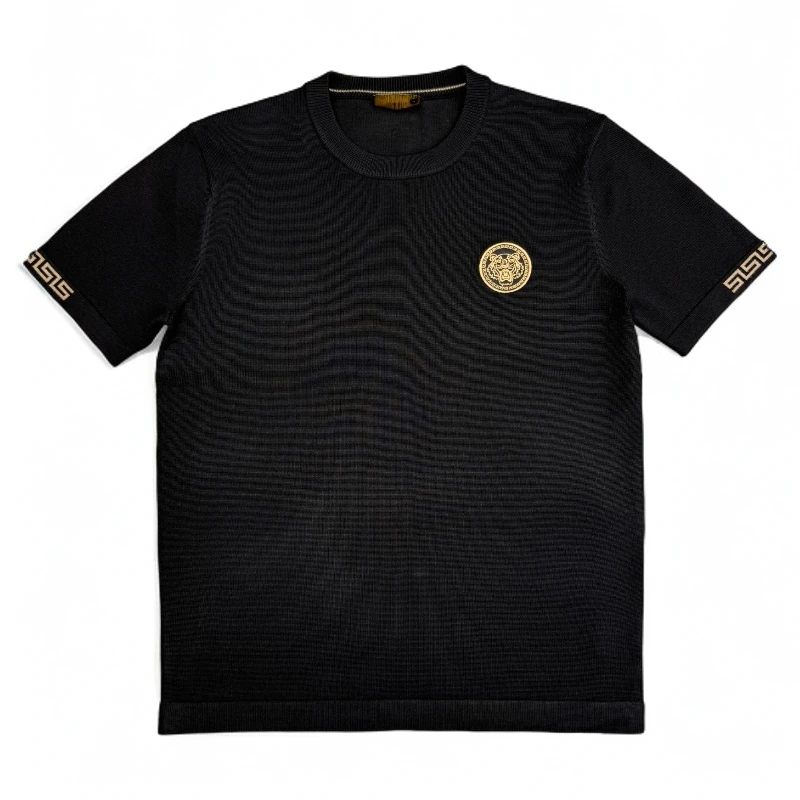 男士冬季针织圆领短袖1006修身潮流百搭时尚轻奢提花休闲男装半袖