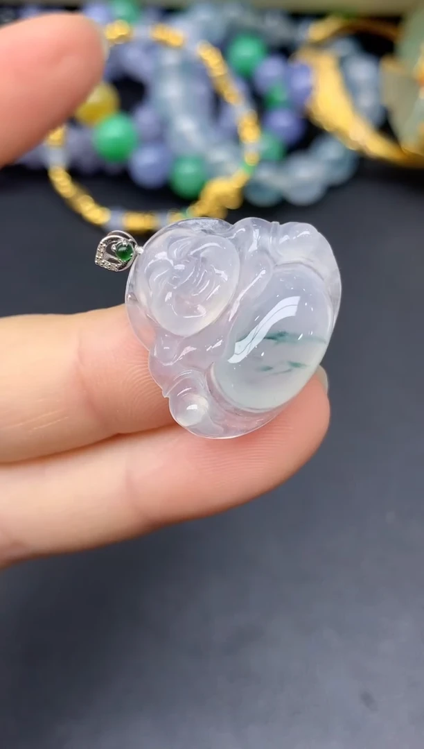 颈饰18K金镶嵌翡翠108-雪姐翡翠天天见