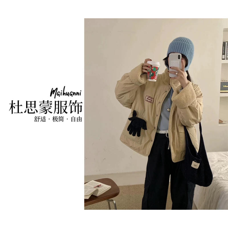 (杜思蒙服饰))-【宝藏衣橱】韩版时尚刺绣休闲绒绒棉服外套P820