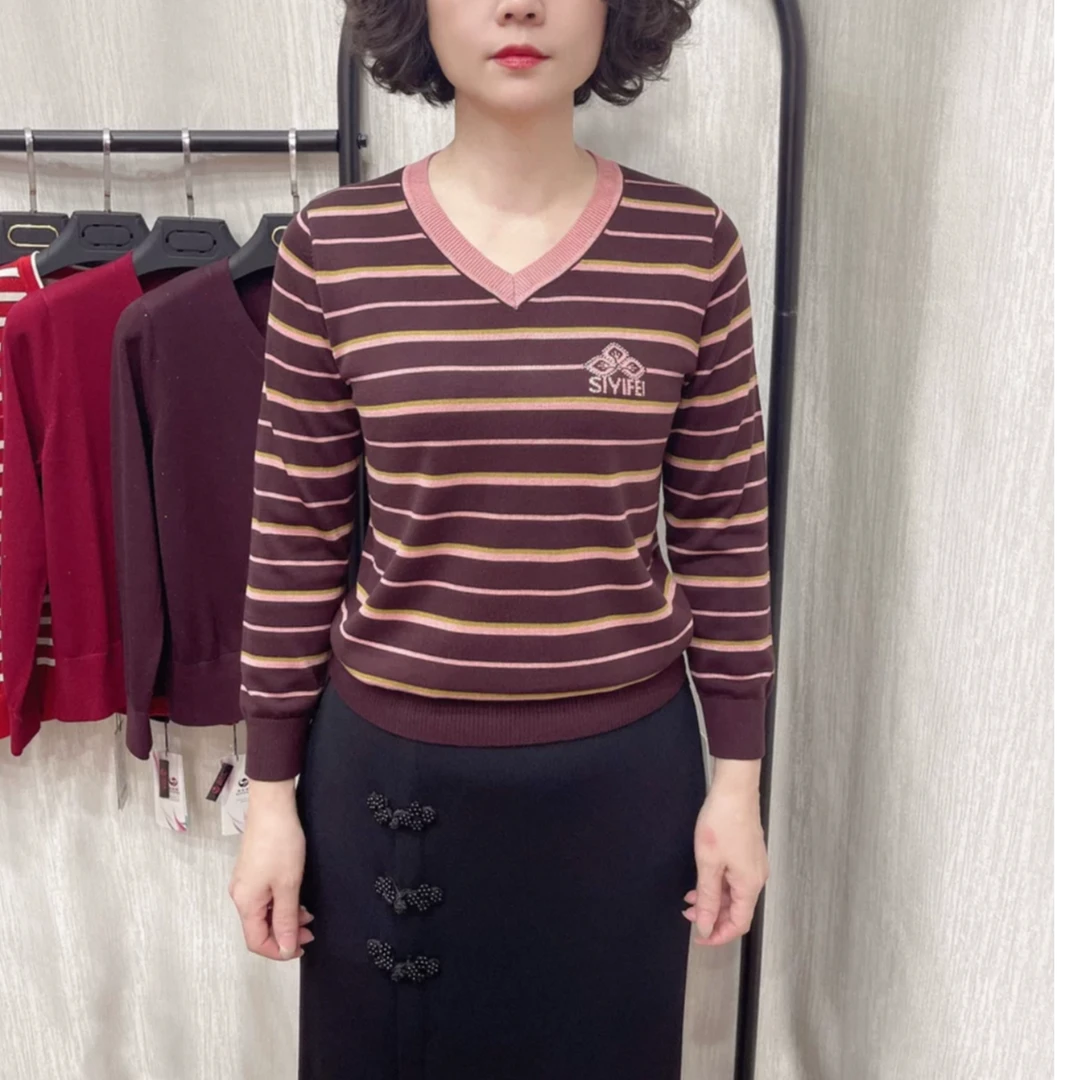 96158新款莱赛尔天丝V领针织衫长袖时尚百搭