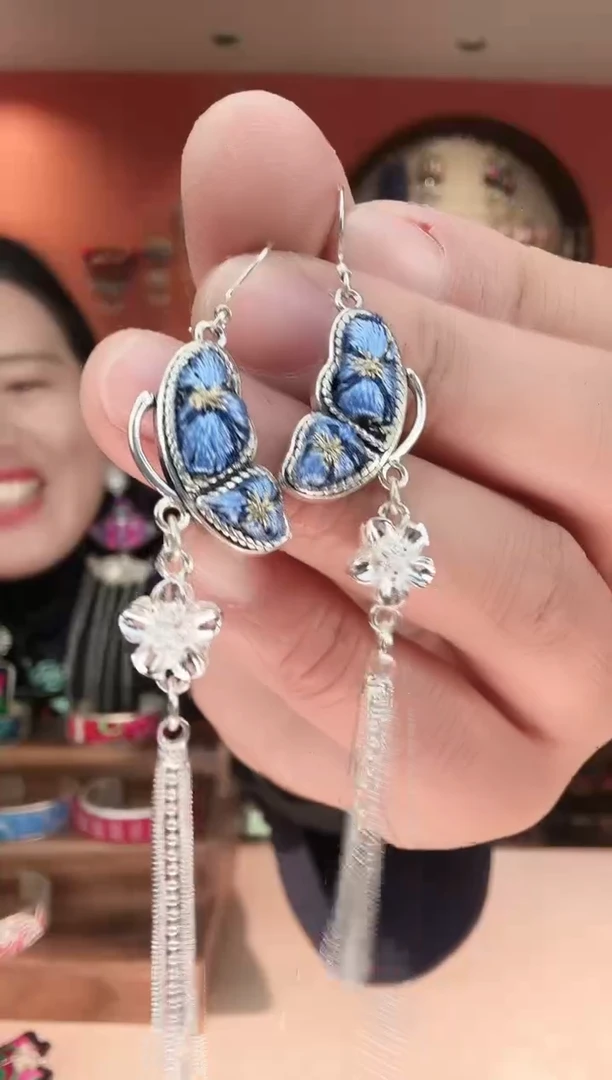 织绣非遗手工苗银苗绣耳环68