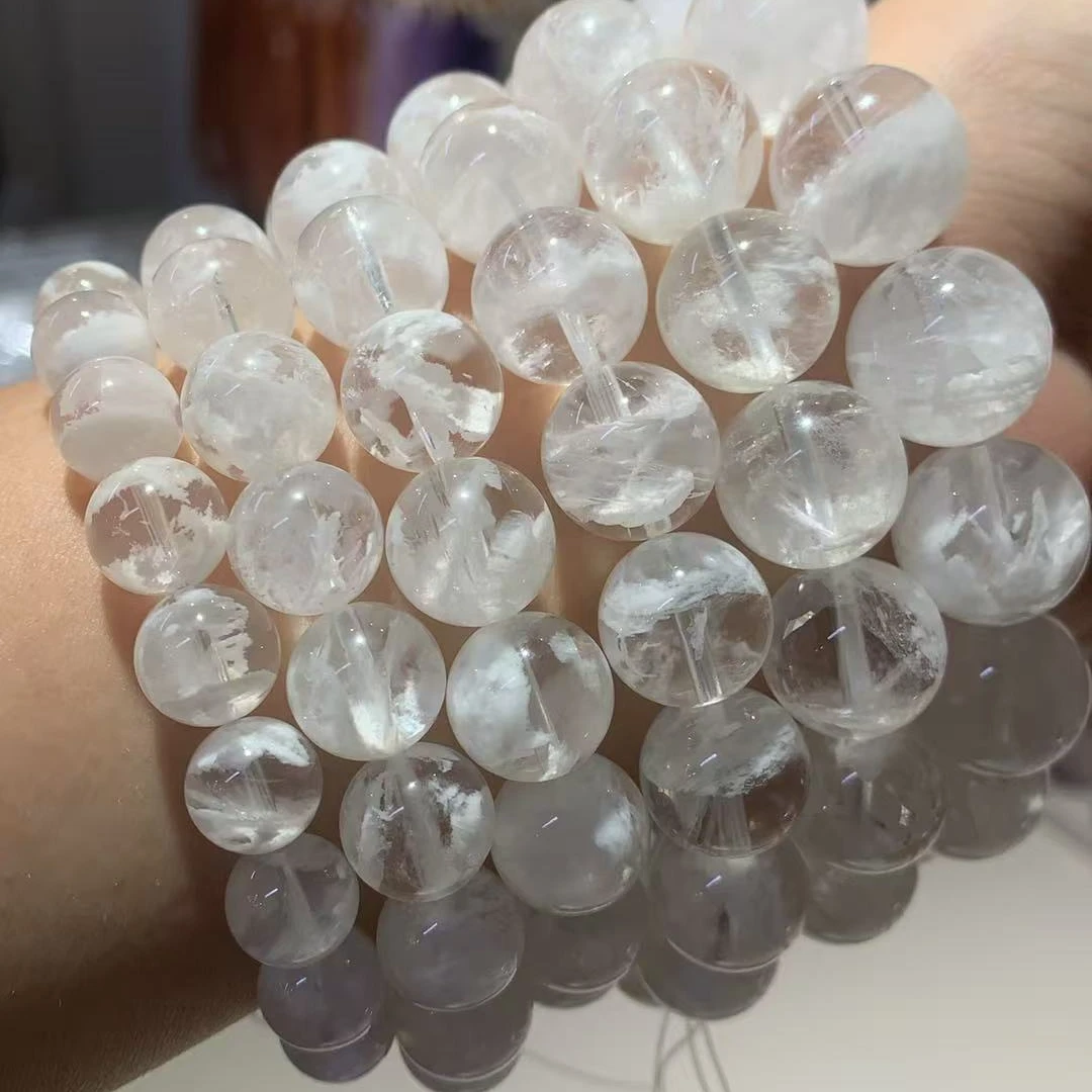 BXH02天然幽灵水晶手串透体白雪花幽灵手链多样性发一