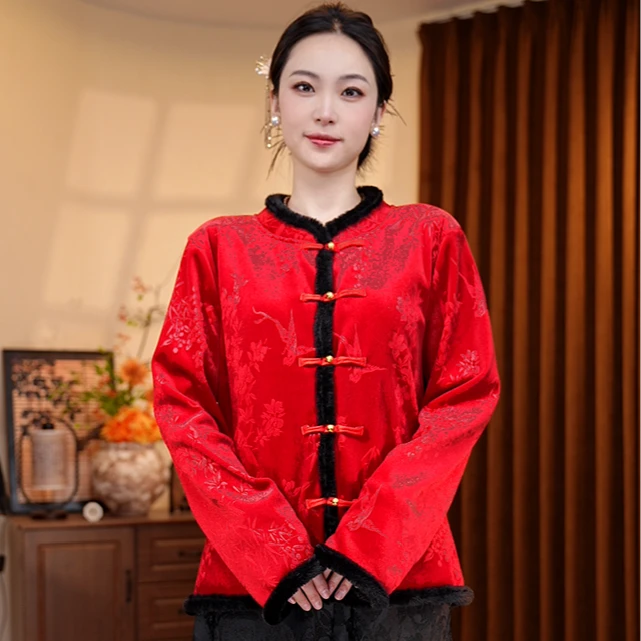 217/218女士新款加绒加厚新中式提花秋冬外套