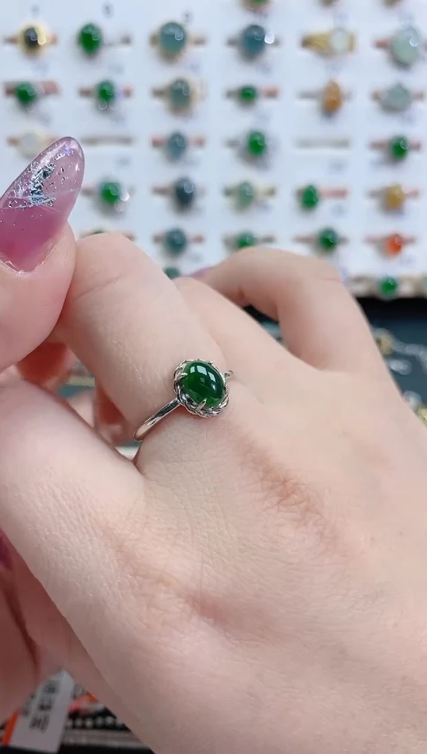 银S925镶嵌戒指翡翠天然翡翠