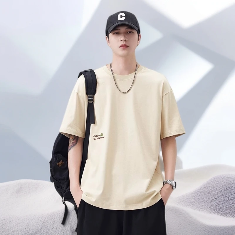 宾斯洛特短袖T恤男士夏季冰丝薄款宽松百搭休闲简约圆领打底衫男