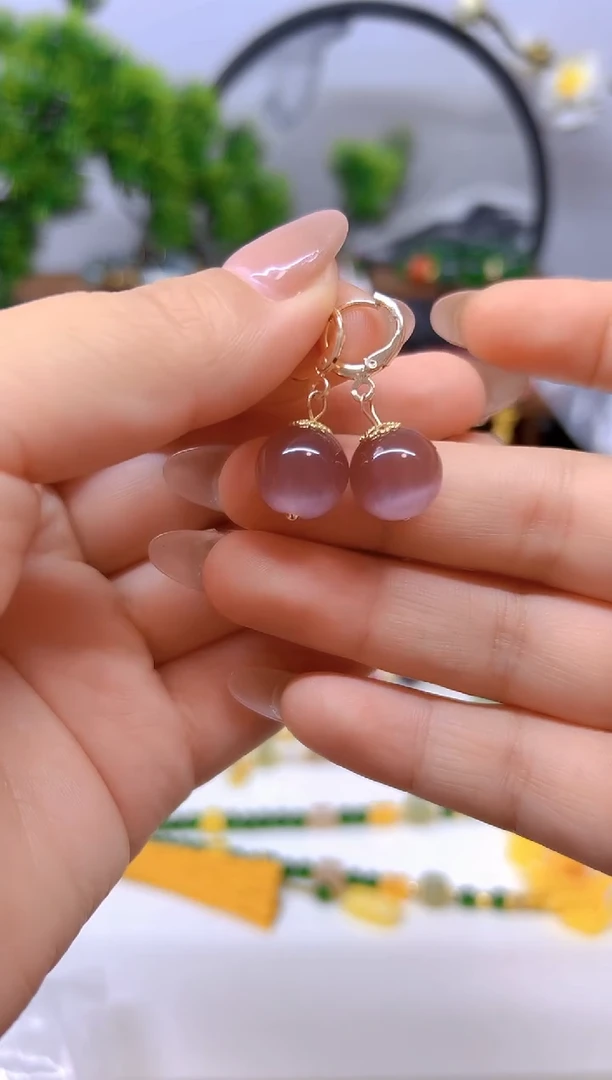 碧玺猫眼耳饰14K金镶嵌E698