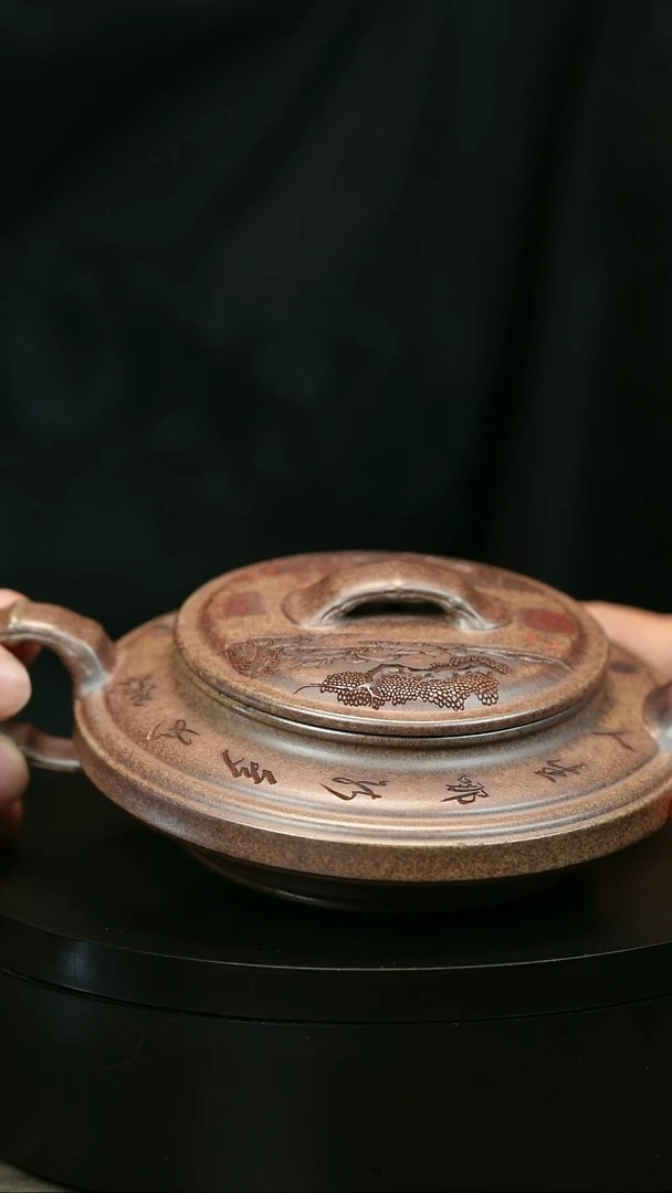 茶壶紫砂尊*H2202李小琴段泥柴烧虚扁