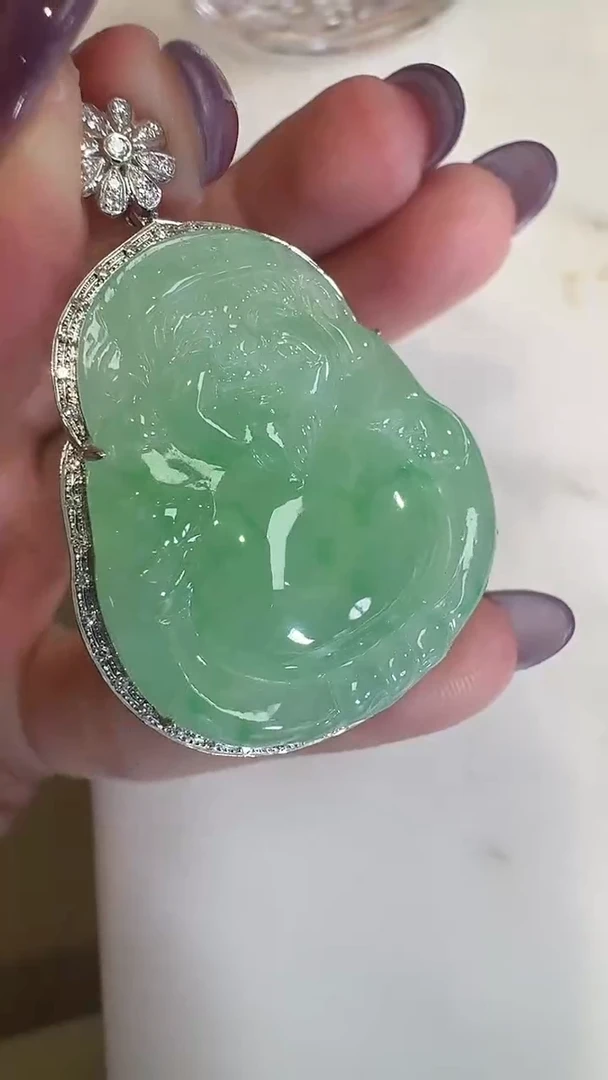 吊坠(不含链)18K金镶嵌翡翠【源头工厂】钻石镶嵌