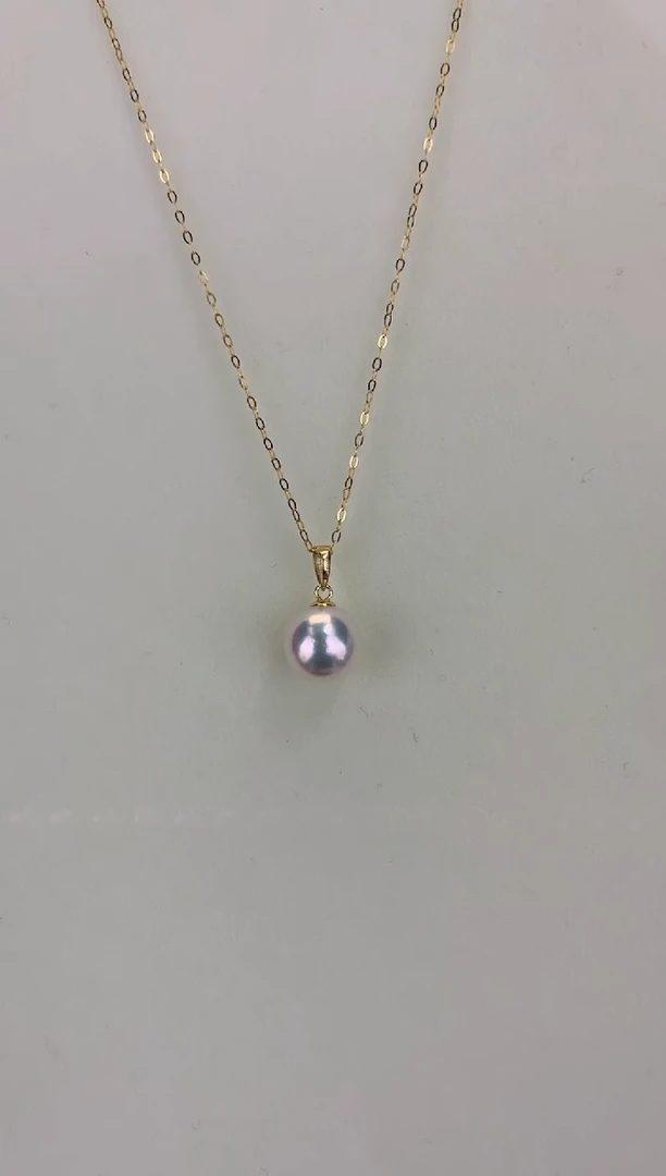 18K金镶嵌DA海水珍珠 GD152 8-8.5 天女瓜子扣吊坠