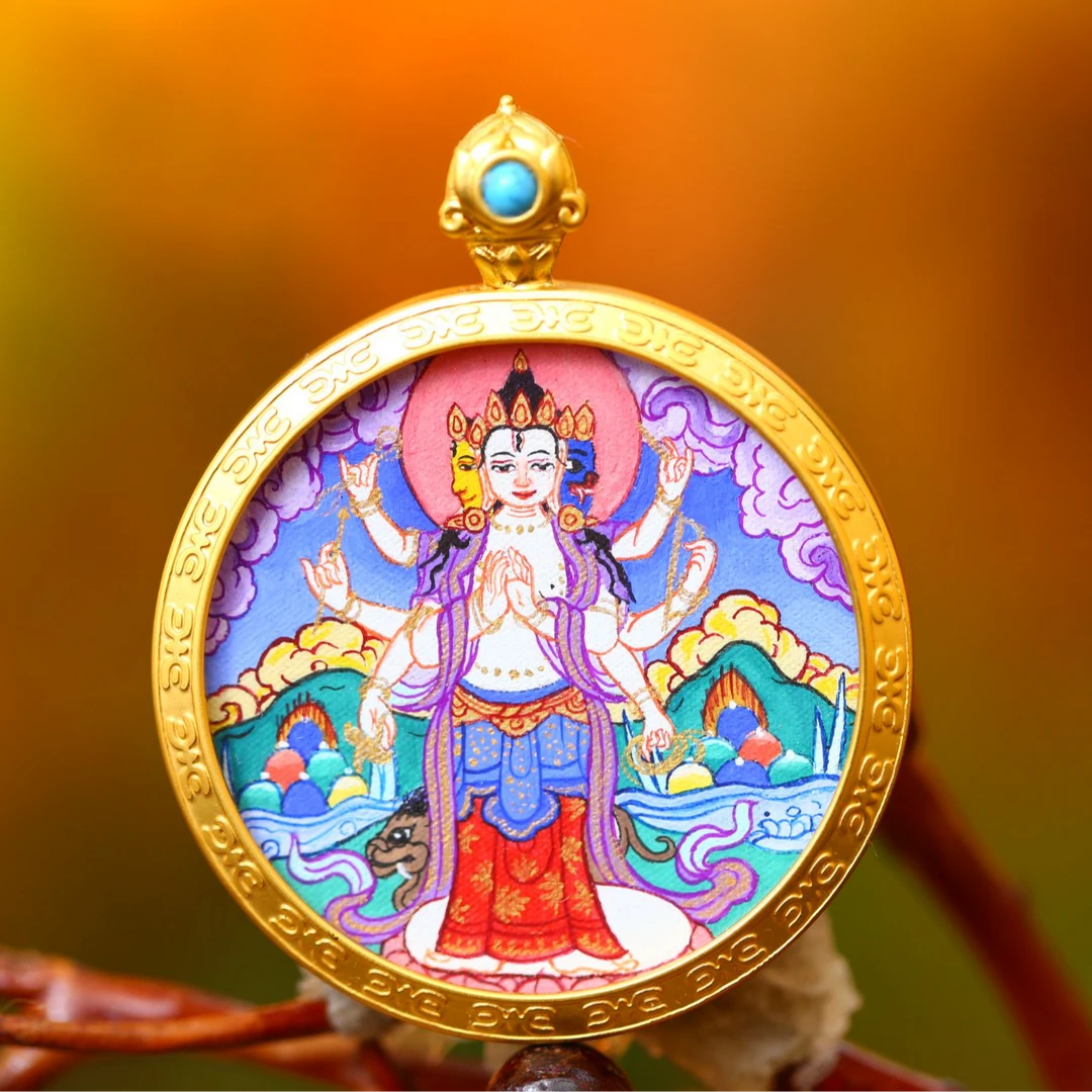 纯手绘摩利支天唐卡吊坠/多样性发其一  XXTKDZ231