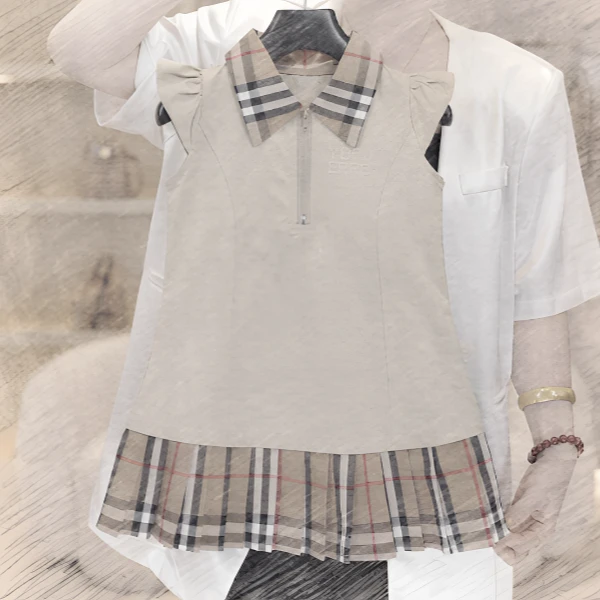 88367儿童女童2025夏季新款时尚洋气经典拼接POLO领无袖连衣裙