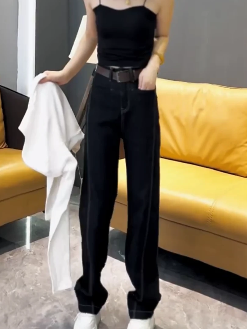 大码女装复古百搭直筒牛仔裤女2025秋季新款宽松显瘦窄版阔腿裤子