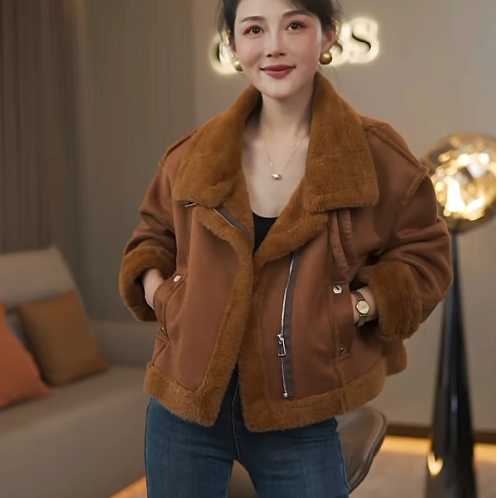 【耿老板6064#S】港风皮毛一体慵懒风休闲百搭精致短女外套穿搭