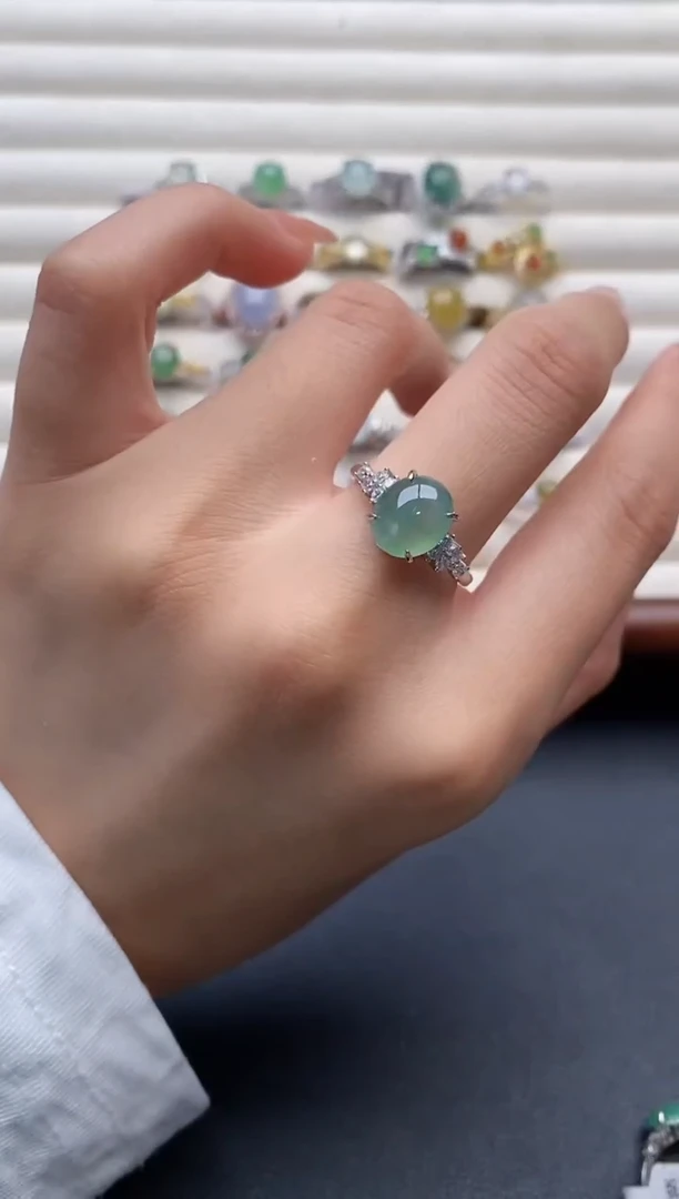 银S925镶嵌戒指翡翠444444+10