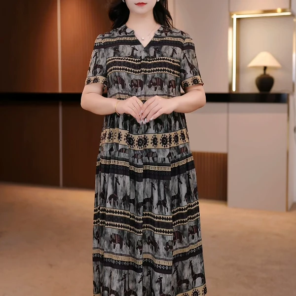 夏季新款大码女装连衣裙遮肉显瘦收腰连衣裙【D1】SXE-25-3175