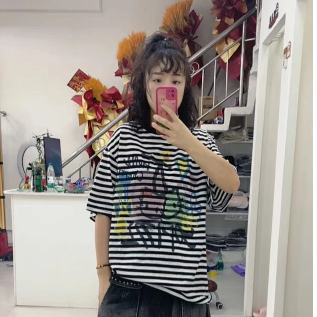 欧版11672休闲条纹卡通短袖T-9019夏季宽松