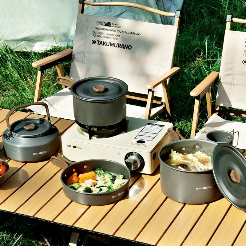 户外套锅烧水壶炉具露营炊具套装煎煮炒锅便携卡式炉专用锅