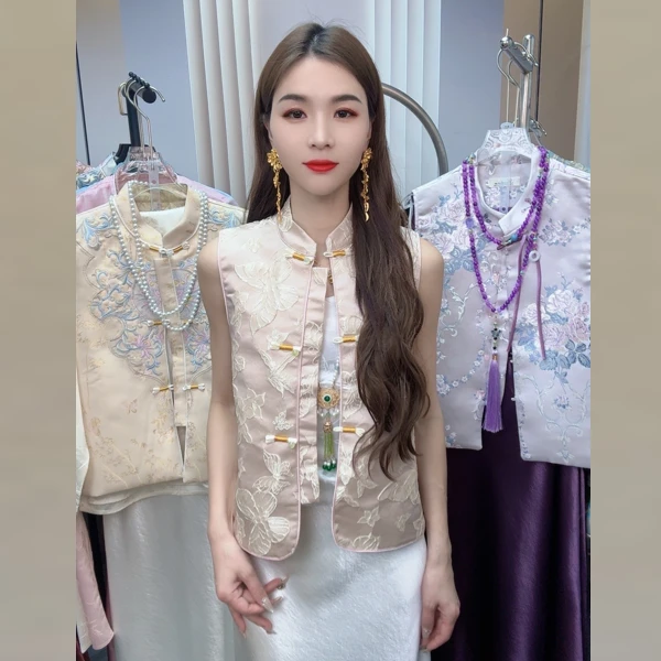 【蝶恋花】春秋新款国风提花刺绣重工新中式马甲背心坎肩盘扣上衣