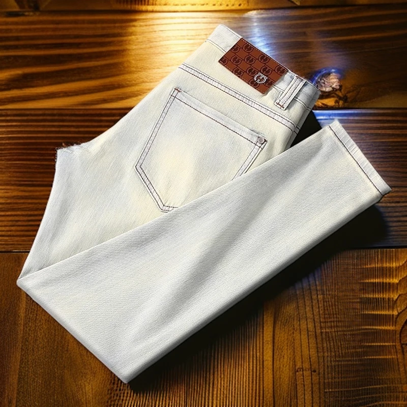 维斯克纳薄款黄泥色牛仔裤男美式复古水洗修身小直筒休闲做旧裤子