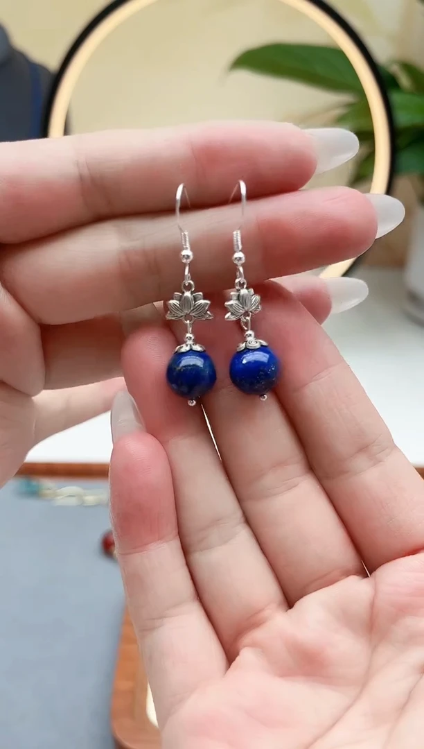 青金石银S925镶嵌耳饰00青金石