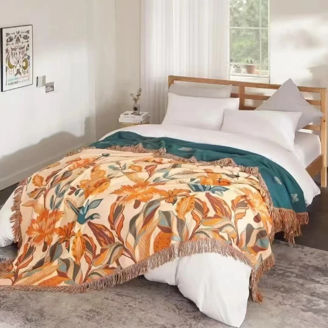 【花间梦蝶】汉麻流苏多功能多层纱布盖毯--230*250