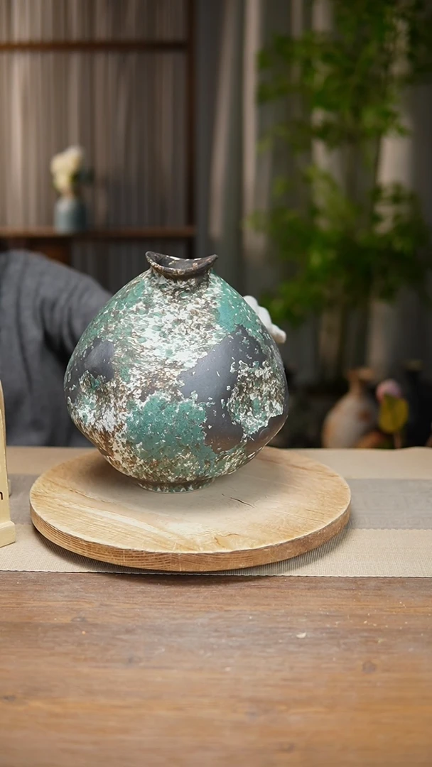 【闪购商品】陶瓷花器涂鸦绿大肚