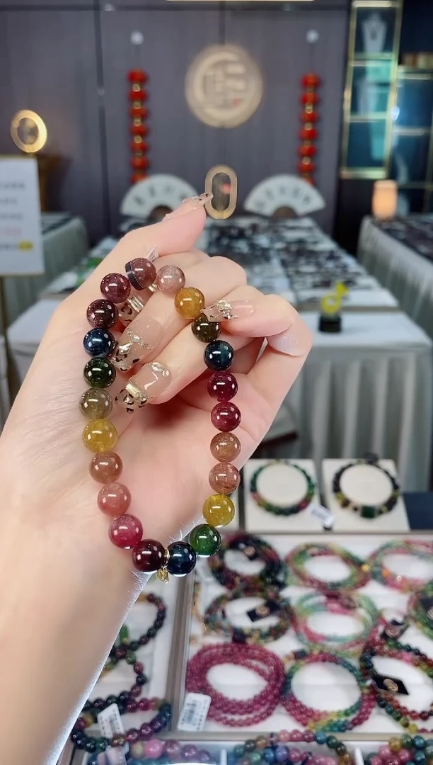 未镶嵌老矿碧玺色标油料单圈手串8mm+碧玺dan多样性发货一条
