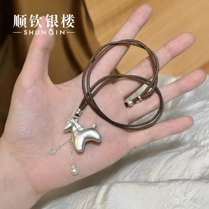 顺钦银楼 吊坠足银 【小马驹套链】足银999.9时尚百搭福禄小马套链