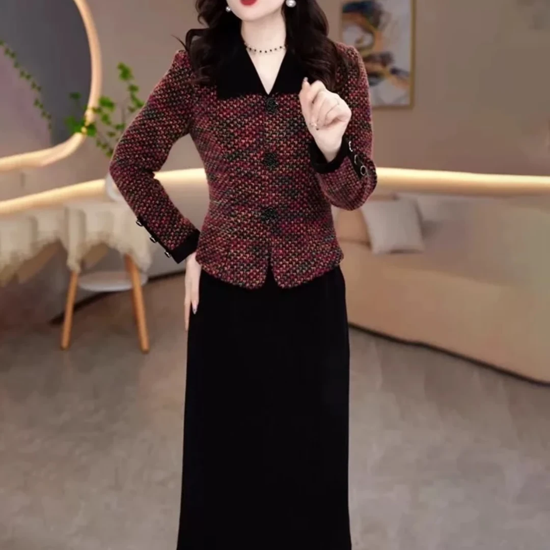 时尚妈妈装洋气假两件连衣裙新款减龄显瘦中长款裙子