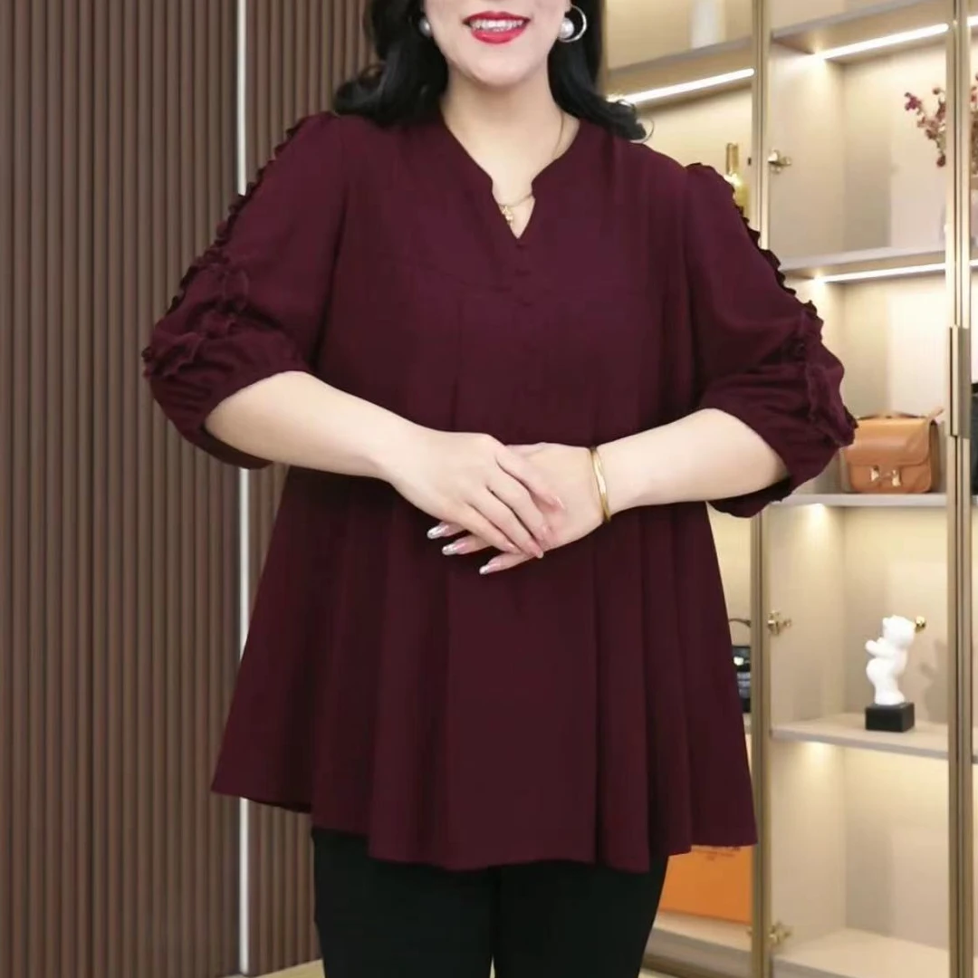 大码女T恤时尚A字版木耳边袖休闲百搭宽松气质ZB6204七分袖