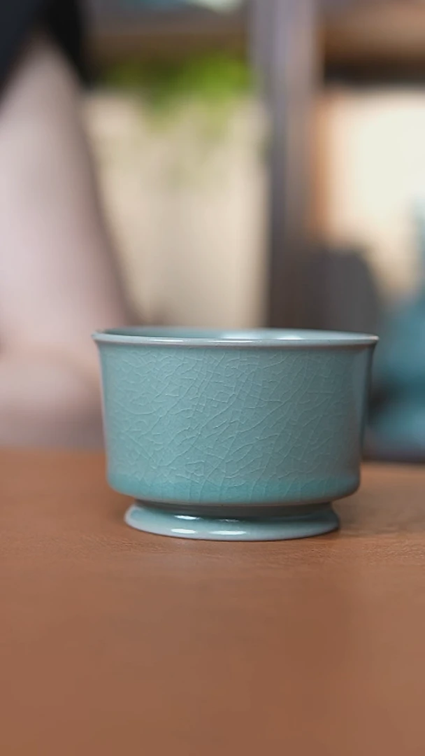 瓷片仿古翡翠绿纯手容天杯