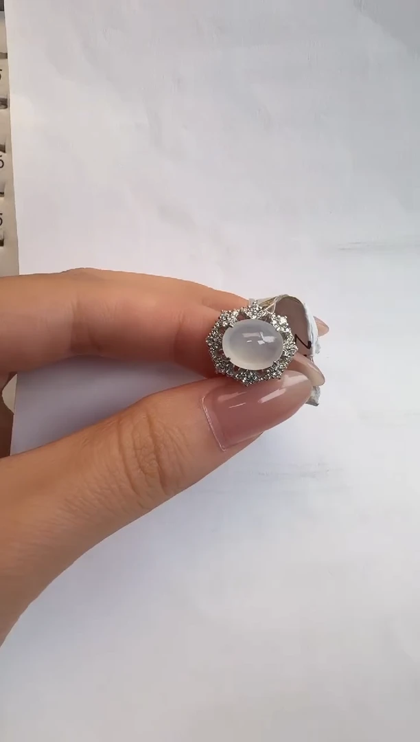 银S925镶嵌戒指翡翠通体925银镶缅甸A货翡翠戒指18286