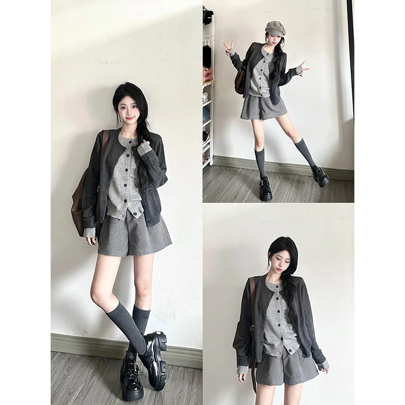 【清女套装】慵懒风假两件拼接显瘦长袖上衣休闲假两件上衣