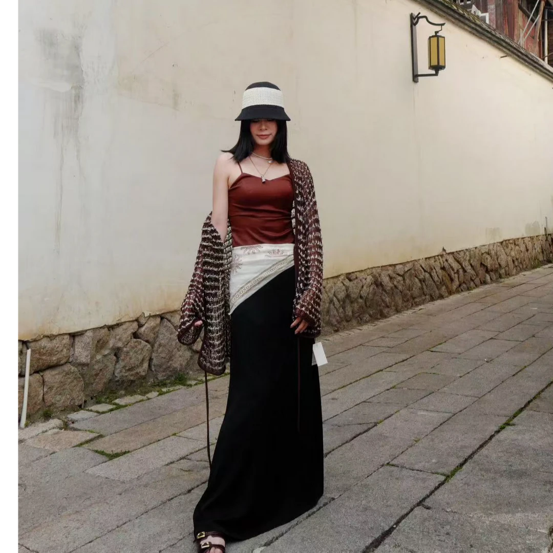 以类设计品牌 Midnattssol烟墨直身及地半裙时尚方式气质44305